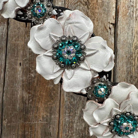 Classic Teal & White One Ear / Breastcollar Tack Set