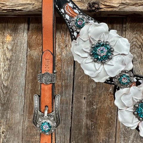 Classic Teal & White One Ear / Breastcollar Tack Set