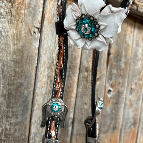 Classic Teal & White One Ear / Breastcollar Tack Set