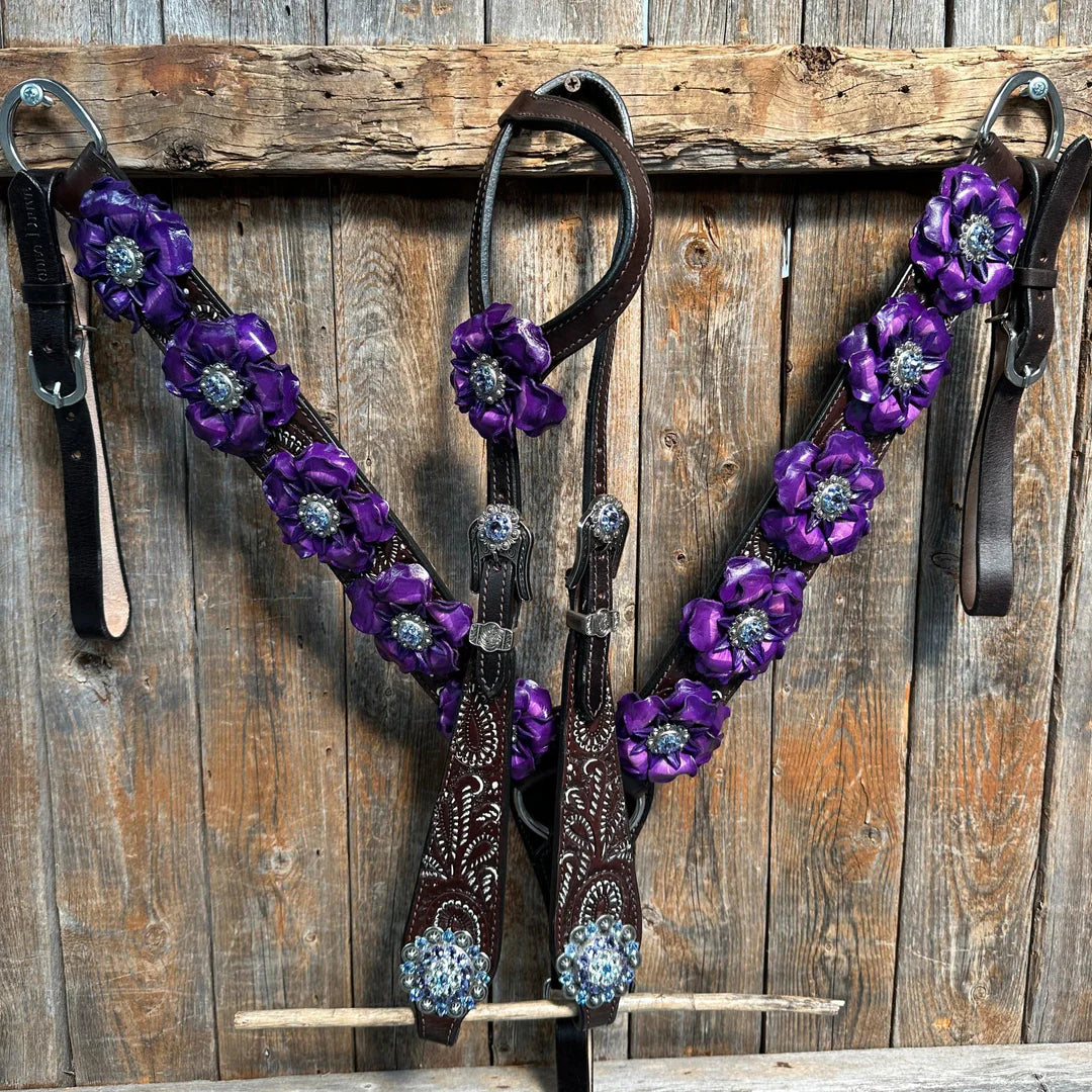 Paisley Purple One Ear/ Breastcollar Tack Set