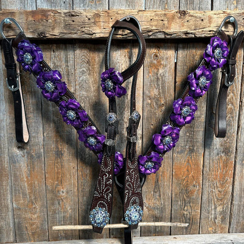 Paisley Purple One Ear/ Breastcollar Tack Set