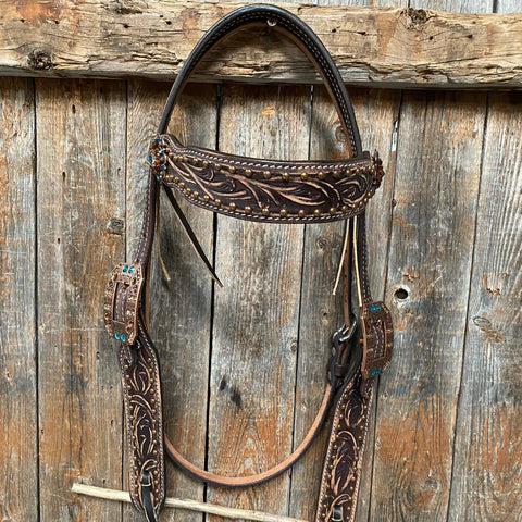 Brushed Chocolate Teal/Champagne/Topaz Browband & Breastcollar Tack Set