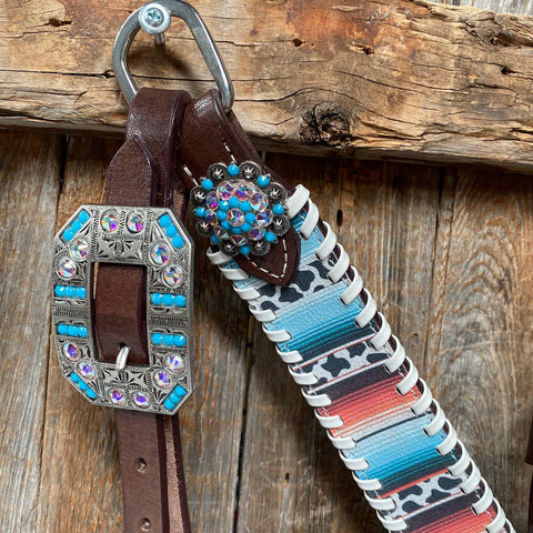 Cow Stripe Print Turquoise Headstall & Breastcollar Tack Set