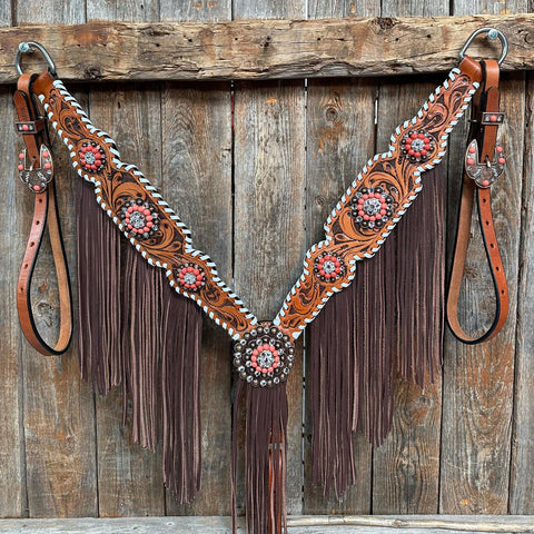 Whipstitch Coral and Clear One Ear/ Breastcollar Tack Set