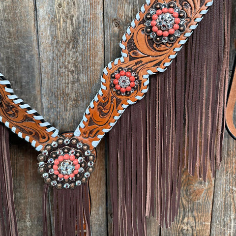 Whipstitch Coral and Clear One Ear/ Breastcollar Tack Set