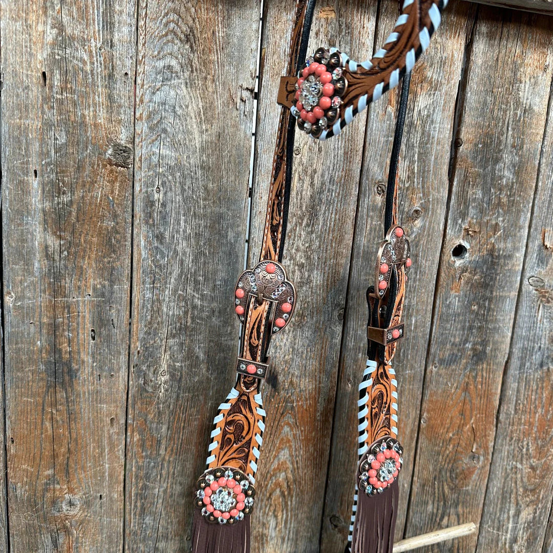 Whipstitch Coral and Clear One Ear/ Breastcollar Tack Set