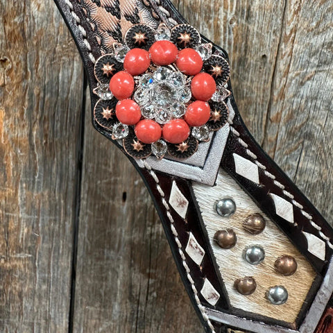 Cowhide Coral and Clear One Ear/ Breastcollar Tack Set