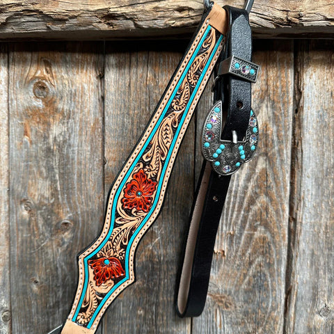 Teal Two Tone Orange and Turquoise Browband/ Gladiator Breastcollar Tack Set