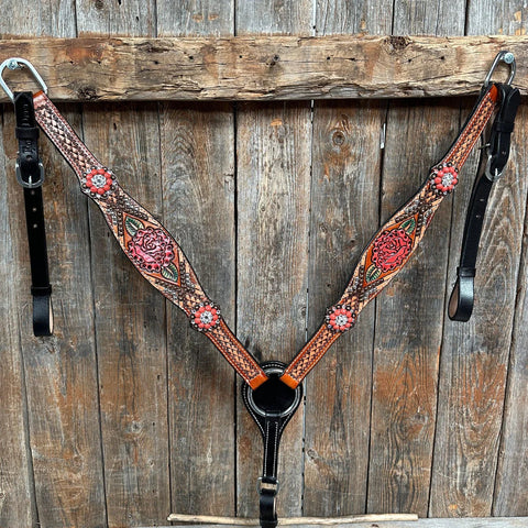 Rose Coral and Clear Browband/ Breastcollar Tack Set