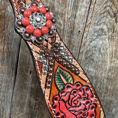 Rose Coral and Clear Browband/ Breastcollar Tack Set