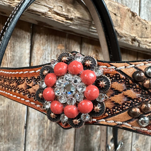 Rose Coral and Clear Browband/ Breastcollar Tack Set