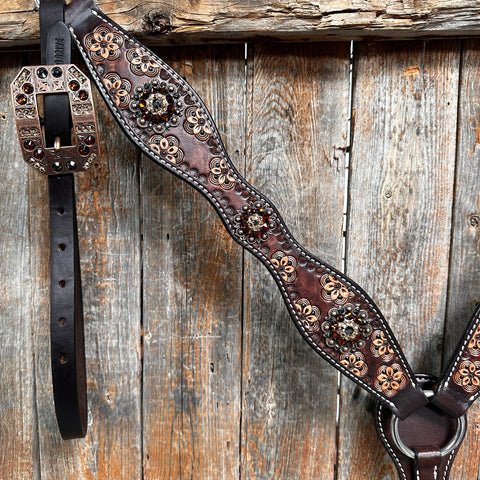 Flower Power and Chocolate Browband/One Ear Headstall & Breastcollar Tack Set