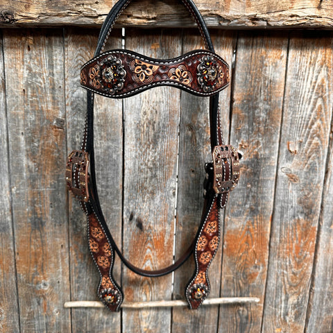 Flower Power and Chocolate Browband/One Ear Headstall & Breastcollar Tack Set