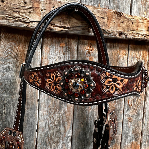 Flower Power and Chocolate Browband/One Ear Headstall & Breastcollar Tack Set