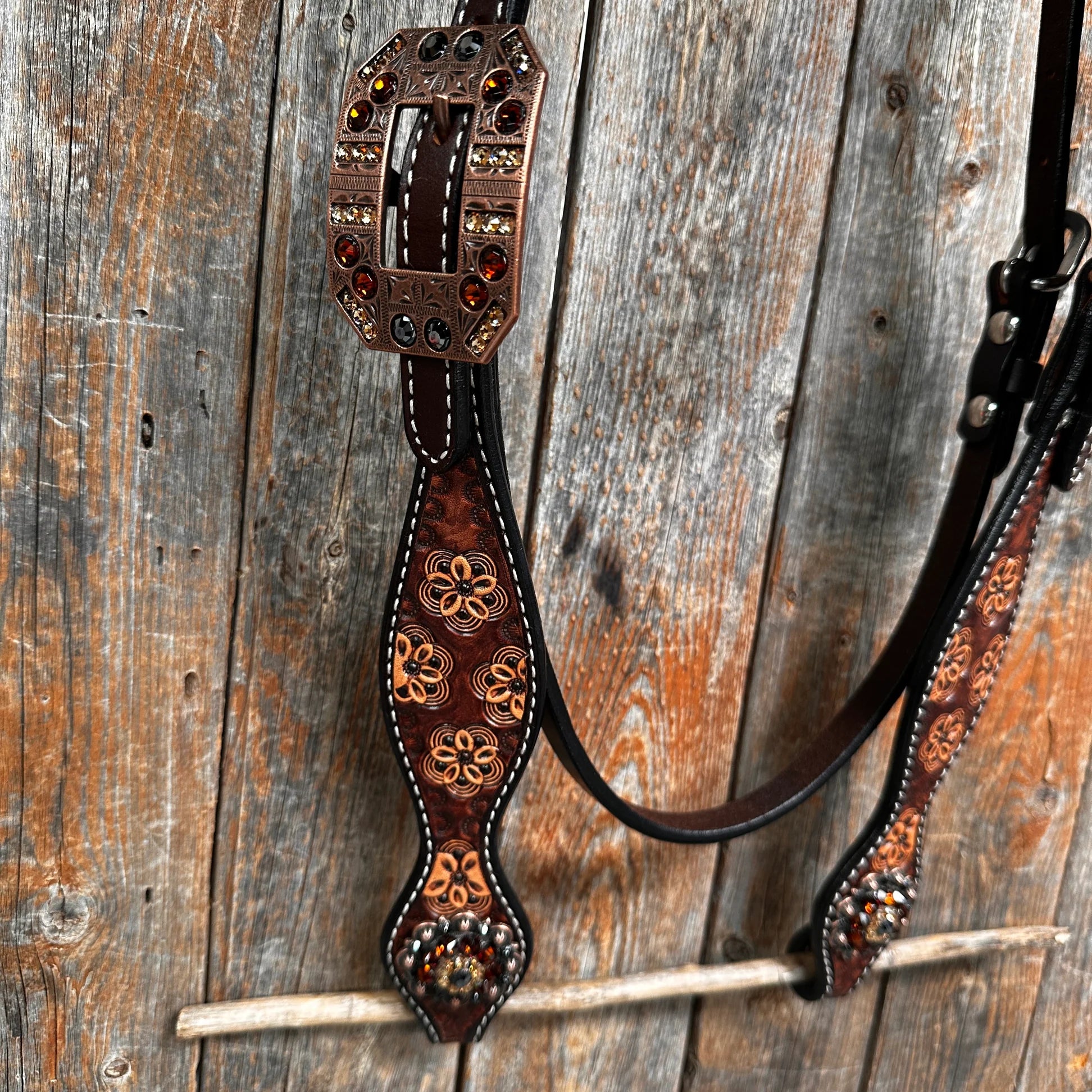 Flower Power and Chocolate Browband/One Ear Headstall & Breastcollar Tack Set