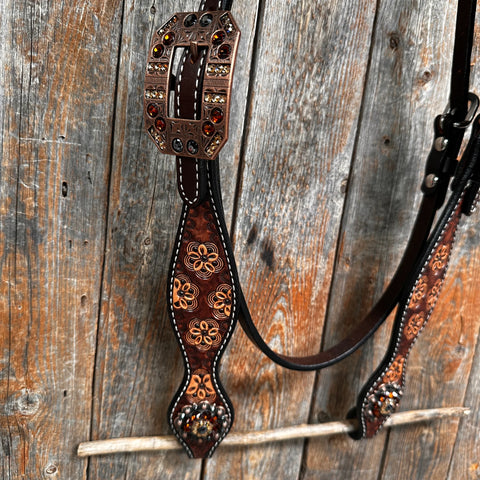 Flower Power and Chocolate Browband/One Ear Headstall & Breastcollar Tack Set