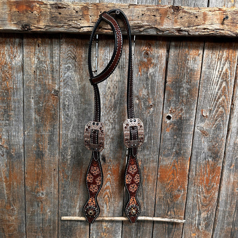 Flower Power and Chocolate Browband/One Ear Headstall & Breastcollar Tack Set