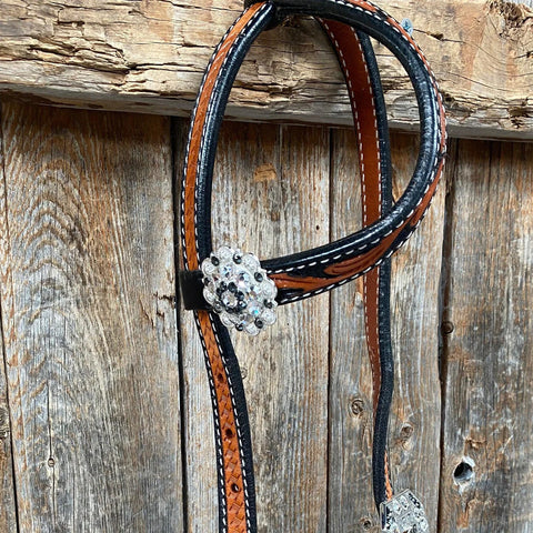 Two Tone Leaf Jet and Clear One Ear & Breastcollar Tack Set