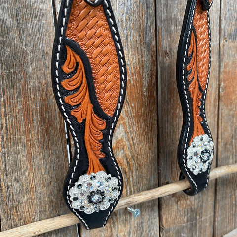 Two Tone Leaf Jet and Clear One Ear & Breastcollar Tack Set