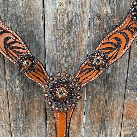 Zebra Jet and Topaz Browband / Breastcollar Tack Set