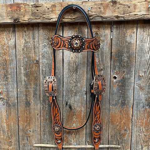 Zebra Jet and Topaz Browband / Breastcollar Tack Set