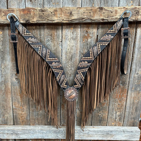 Feathered Arrow Fringed One Ear/ Breastcollar Tack Set