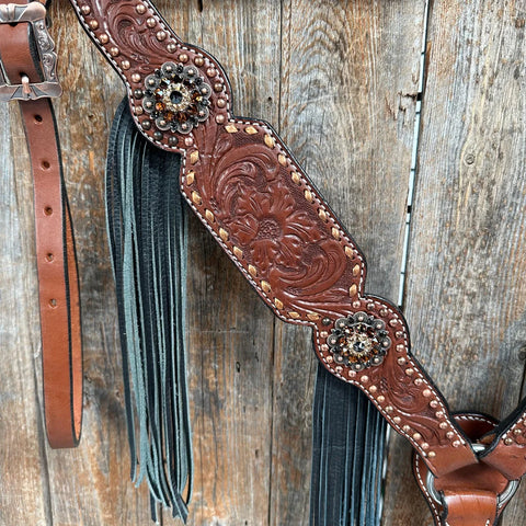 Copper Dot and Buckstitch Jet and Champagne Browband Tack Set