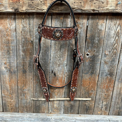 Copper Dot and Buckstitch Jet and Champagne Browband Tack Set