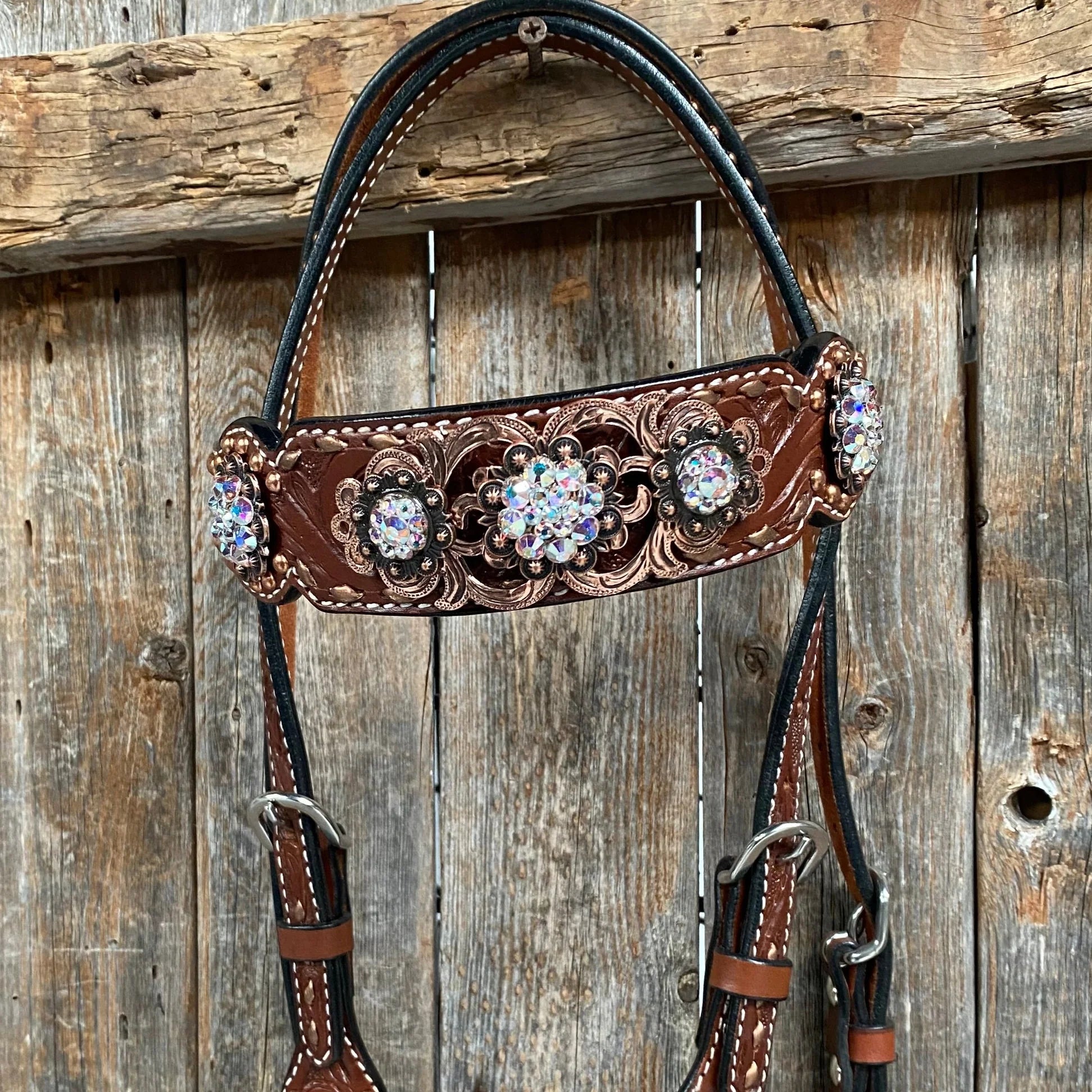 Copper Dot and Buckstitch Fancy AB Browband Tack Set