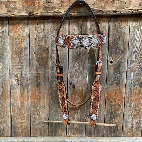 Silver Dot and Buckstitch Fancy AB Browband Tack Set