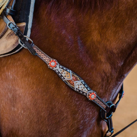 Cowhide Coral and Clear One Ear/ Breastcollar Tack Set