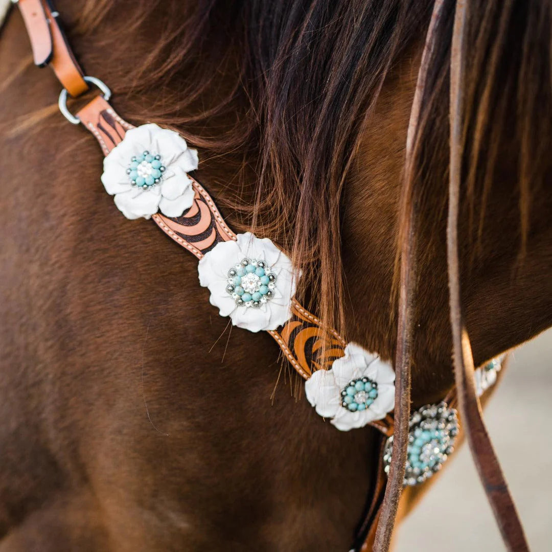 Zebra Turquoise and White Browband / Breastcollar Tack Set