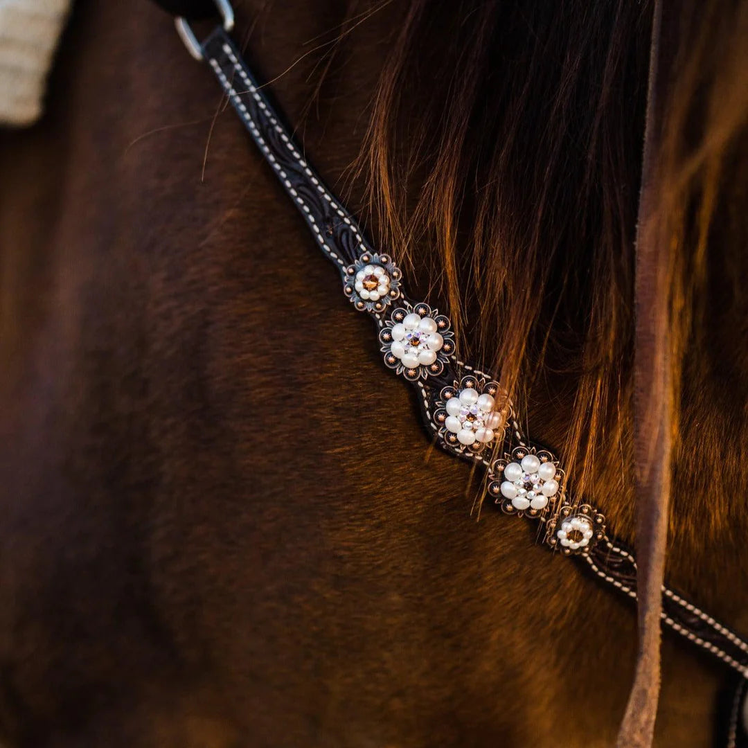 Dark Oil Floral Topaz and Pearl One Ear/ Breastcollar Tack Set