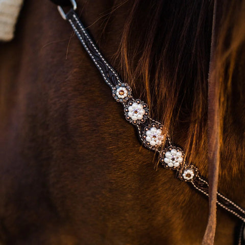 Dark Oil Floral Topaz and Pearl One Ear/ Breastcollar Tack Set