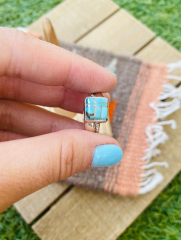 Navajo Sterling Silver & Turquoise Inlay Ring Size 5