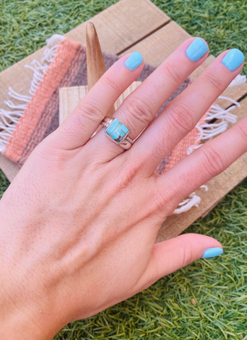 Navajo Sterling Silver & Turquoise Inlay Ring Size 5