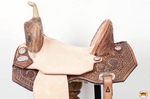 HILASON Flex Tree Western Horse Saddle in American Leather Barrel Trail