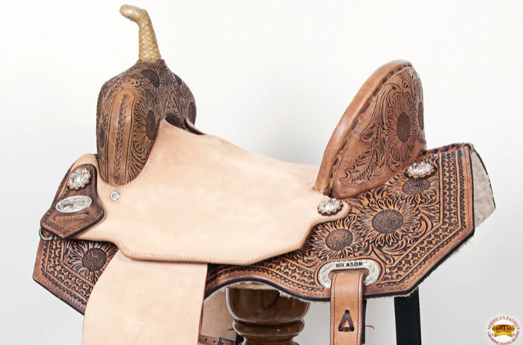 HILASON Flex Tree Western Horse Saddle in American Leather Barrel Trail