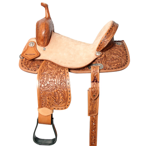 HILASON Flex Tree Western Horse Saddle in American Leather Barrel Trail