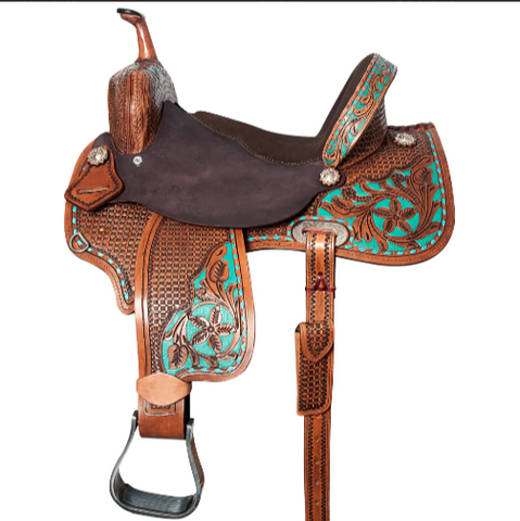 HILASON Flex Tree Western Horse Saddle in American Leather Barrel Trail