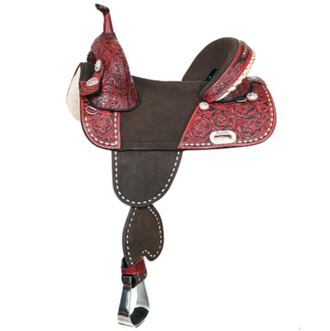 HILASON Western Horse Treeless Trail Barrel American Leather Saddle