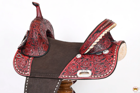 HILASON Western Horse Treeless Trail Barrel American Leather Saddle