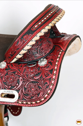 HILASON Western Horse Treeless Trail Barrel American Leather Saddle