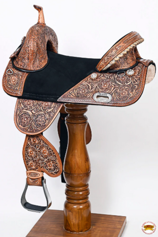 HILASON Treeless Western Trail Barrel Racing American Leather Saddle Dark Brown