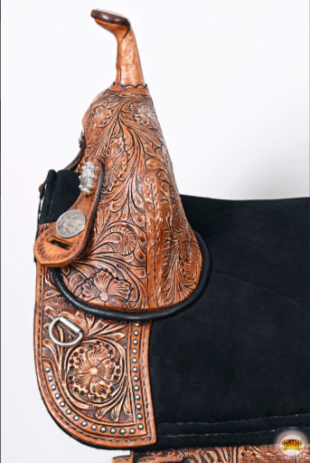 HILASON Treeless Western Trail Barrel Racing American Leather Saddle Dark Brown