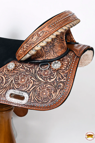 HILASON Treeless Western Trail Barrel Racing American Leather Saddle Dark Brown