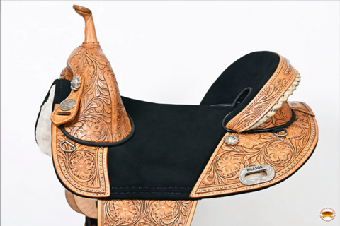 HILASON Western Horse Treeless Trail Barrel American Leather Saddle