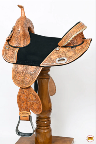 HILASON Western Horse Treeless Trail Barrel American Leather Saddle