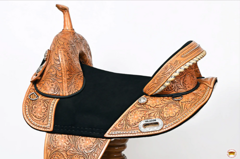 HILASON Western Horse Treeless Trail Barrel American Leather Saddle