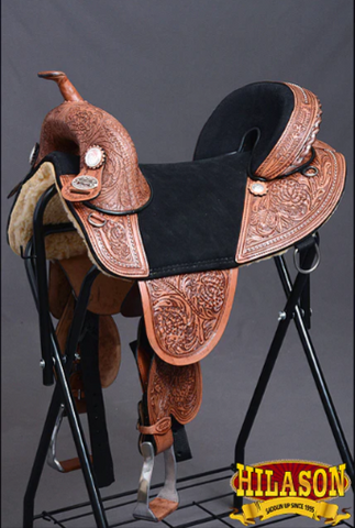 HILASON Western Horse Treeless Trail Barrel American Leather Saddle